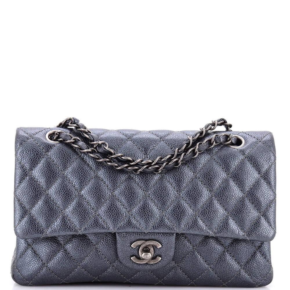 Chanel Medium Classic Double Flap Bag Quilted Iridescent Caviar